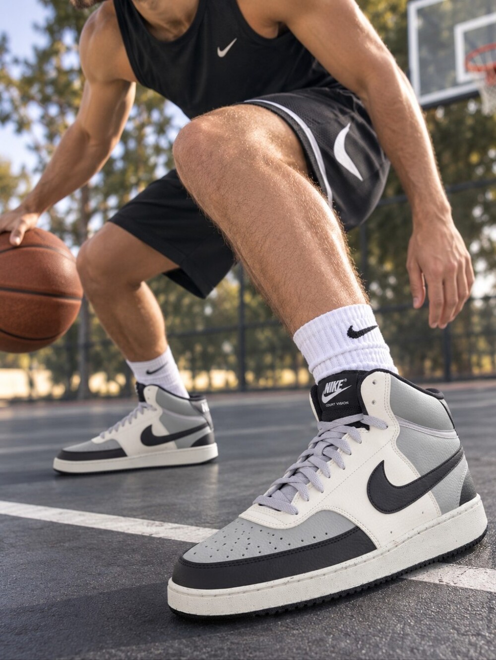 Nike Court Vision Mid Men's Size 13 Gray Black White Sneakers New Without Box